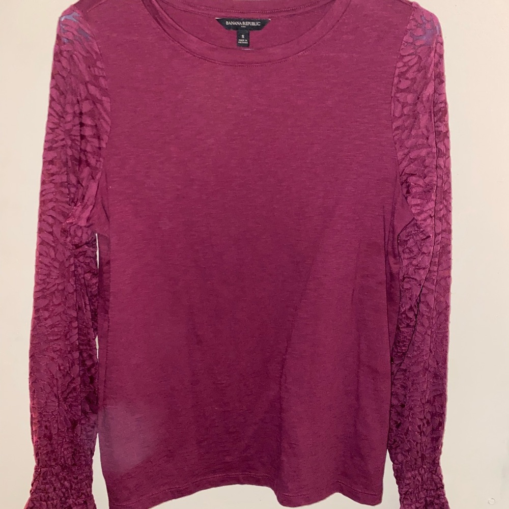 Banana Republic Women's Burgundy Lace Sleeve Top